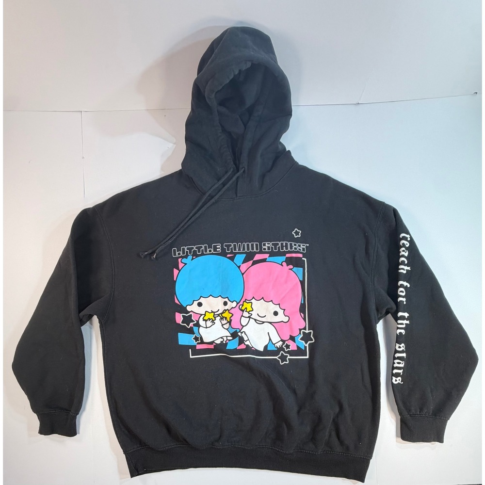 Sanrio Little Twin Stars Hoodie Black Kiki Lala Graphic Sweatshirt XXL SIL-34452